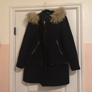 J Crew wool winter coat with faux fur trim